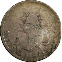 MEXICO Silver 1876 ZS A 25 Centavos Zacatecas Mint SCARCE KM#406.9 (112)