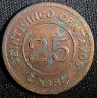 Guatemala Provisional Coinage Copper 1915 25 Centavos KM# 231 (23 328)