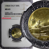 Italy Bi-Metallic 1986 R 500 Lire NGC MS63 GEM BU KM# 111 (27)