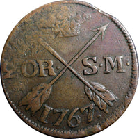SWEDEN COPPER Adolf Frederick 1767 2 Ore,S.M  Low Mintage:467,000  KM#461