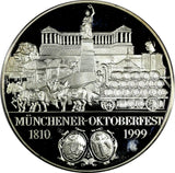 GERMANY MUNICH SILVER PROOF MEDAL 1810-1999 BAVARIA BEER FESTIVAL 40mm (18 254)