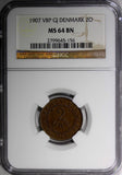 Denmark Frederik VIII Bronze 1907 VBP GJ 2 Ore NGC MS64 BN KM# 805 (156)