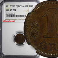 Denmark Christian X 1917 VBP GJ 1 Ore NGC MS63 BN WWI KEY DATE SCARCE KM812.1(3)