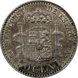 Spain Alfonso XIII Silver 1894(94) PG-V 50 Centimos ONE YEAR TYPE KM# 703 (9718)