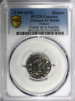 FRANCE La Marche Silver Hugues IX (1199-1219) Denier PCGS XF DETAILS Dup-960 (9)