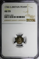 Great Britain George II Silver 1746 1 Penny Maundy NGC AU55 KM# 567 (053)