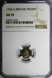 Great Britain George II Silver 1746 1 Penny Maundy NGC AU55 KM# 567 (053)