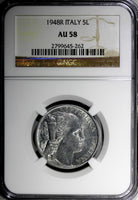 Italy Aluminum 1948 R 5 Lire NGC AU58 KM# 89