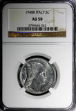 Italy Aluminum 1948 R 5 Lire NGC AU58 KM# 89