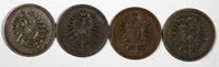 Germany - Empire Wilhelm I Copper LOT OF 4 COINS 1886-1888 1 Pfennig  KM# 1 (56)