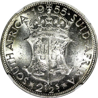 South Africa Elizabeth II Silver 1955 2-1/2 Shillings NGC MS61 KM# 51 (027)