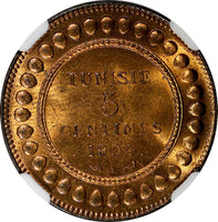 Tunisia Muhammad IV Bronze AH1322//1904 A 5 Centimes NGC MS64 RB KM# 228 (011)