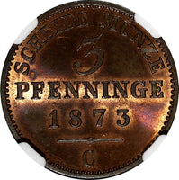 Germany PRUSSIA Wilhelm I 1873 C 3 Pfennig NGC MS64 RB HIGH GRADE KM# 482 (029)