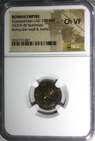 Roman Empire Constantinian BI Nummus cAD 330-340 Roma/She-Wolf&Twins NGC ChVF(7)