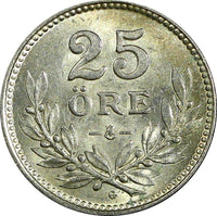 Sweden Gustaf V Silver 1934 G  25 Öre UNC  KM# 785 (22 051)