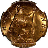 Great Britain George V Bronze 1911 1/2 Penny NGC MS63 RB 1st Date Type KM# 809