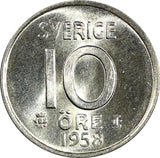 Sweden Gustaf VI SILVER 1958 10 Öre GEM BU COIN  KM# 823 (22 098)