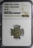 Italian States VENICE-REVOLUTION Silver 1848-ZV 15 Centesimi NGC AU55 KM# 801