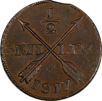 Sweden Carl XIII Copper 1817 1/2 Skilling Better Date RARE XF KM# 590 (17 168)