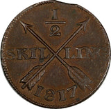 Sweden Carl XIII Copper 1817 1/2 Skilling Better Date RARE XF KM# 590 (17 168)