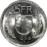 Switzerland Silver 1969 B 5 Francs NGC MS62 KM# 40 (003)