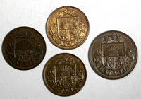 Latvia Bronze LOT OF 4 COINS 1922-1932 5 Santimi ;2 Santimi KM# 3;KM# 2