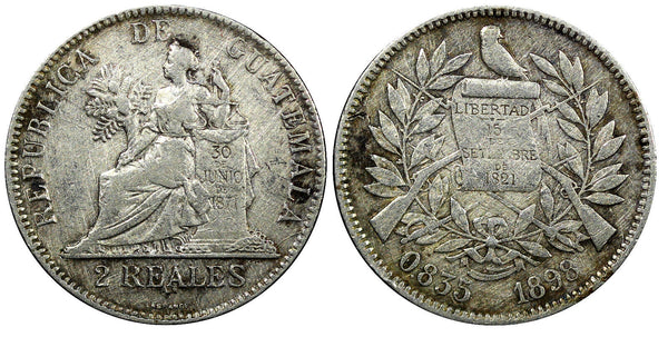 Guatemala Silver 1898  2 Reales 24 mm  KM# 167 (22 652)