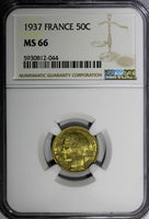 FRANCE Aluminum-Bronze 1937 50 Centimes NGC MS66 TOP GRADED BY NGC KM# 894.1 (4)