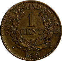 Danish West Indies Frederik VII Bronze 1859 1 Cent Mintage-216,000 KM# 63 (344)