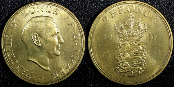 Denmark Frederik IX Aluminum-Bronze 1957 C S 2 Kroner GEM BU 31mm KM# 838.2 (26)