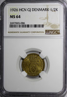 Denmark Christian X 1926 HCN GJ  1/2 Krone NGC MS64  KEY DATE KM# 831.1 (086)