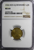 Denmark Christian X 1926 HCN GJ  1/2 Krone NGC MS64  KEY DATE KM# 831.1 (086)