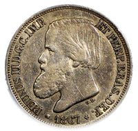 Brazil Pedro II  Silver 1867 200 Reis XF+ Condition Toned  KM# 471