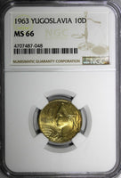 Yugoslavia Aluminum-Bronze 1963 10 Dinara NGC MS66 TOP GRADED BY NGC KM# 33