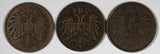 Austria Franz Joseph I Bronze LOT OF 3 COINS 1893,1894 2 Heller KM# 2801 (398)