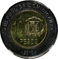 DOMINICAN REPUBLIC 2010 10 Pesos NGC MS65 MELLA  Poland Mint KM# 106 (020)