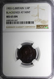 Great Britain Edward VII Bronze 1903 Farthing NGC MS65 BN Blackened KM# 792 (47)