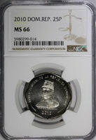 DOMINICAN REPUBLIC 2010 25 Pesos NGC MS66 Gregorio Luperón GEM BU  KM# 107(014)