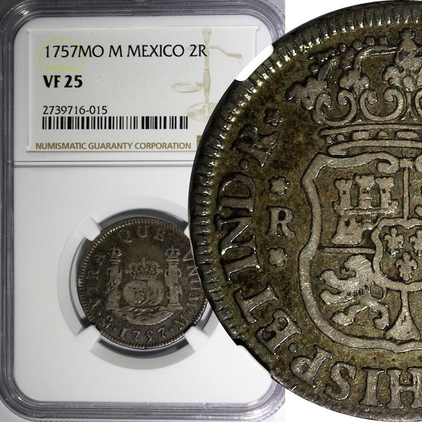 Mexico SPANISH COLONY Fernando VI 1757 Mo M 2 Reales NGC VF25 SCARCE KM# 86.1(5)