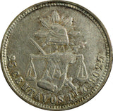 Mexico SECOND REP.Silver 1886/9 Pi C 25 Centavos San Luis Potosi XF+KM# 406.8(6)