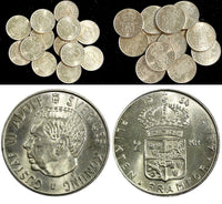 SWEDEN Gustaf VI Silver 1952-1966 TS 2 Kronor UNC/BU KM# 827 RANDOM PICK (1 C.)