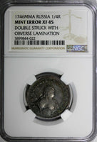 RUSSIA Elizabeth Silver 1746 MMD Polupoltinnik NGC MINT ERROR XF45 SCARCE (022)