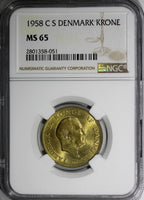 DENMARK Frederik IX Aluminum-Bronze 1958 C S 1 Krone NGC MS65 KM# 837.2