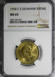 DENMARK Frederik IX Aluminum-Bronze 1958 C S 1 Krone NGC MS65 KM# 837.2