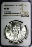 Mexico ESTADOS UNIDOS MEXICANOS Silver 1978 Mo 100 Pesos NGC MS65 GEM KM# 483.2
