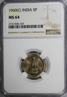 India-Republic Copper-Nickel 1960 (C) 5 Naye Paise NGC MS64 TOP GRADED KM# 16