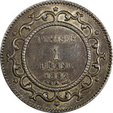 Tunisia Ali III Silver 1309 (1892) A 1 Franc aUNC Toning KM# 224 (18 922)