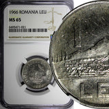 Romania 1966 1 Leu Bucharest Mint NGC MS65 GEM BU KM# 95 (021)