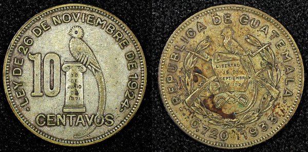 GUATEMALA Silver 1933 10 Centavos Royal British Mint KM# 239.2 (22 908)