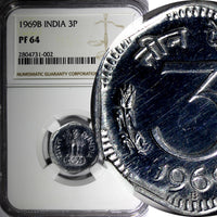 India-Republic Aluminum PROOF 1969 B 3 Paise NGC PF64 KM# 14.2 (002)